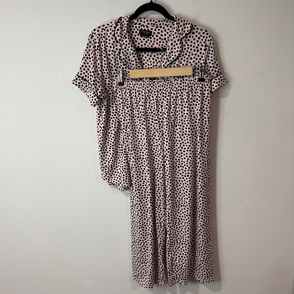 Kate Spade Womens Pajama Set‎ Small Pink Polka Dot Button Front Sleepwear